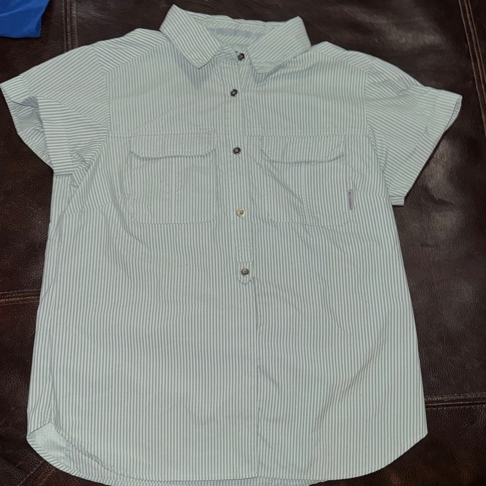 Columbia Light Green Striped Button Down Shirt